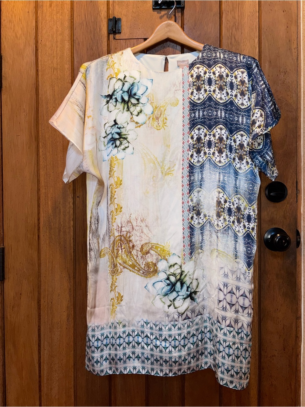 Chico’s Floral Short Sleeve Shirt Dress - Blue & Cream